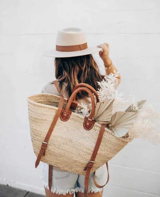 Handmade French Market Basket Backpack With Leather Straps