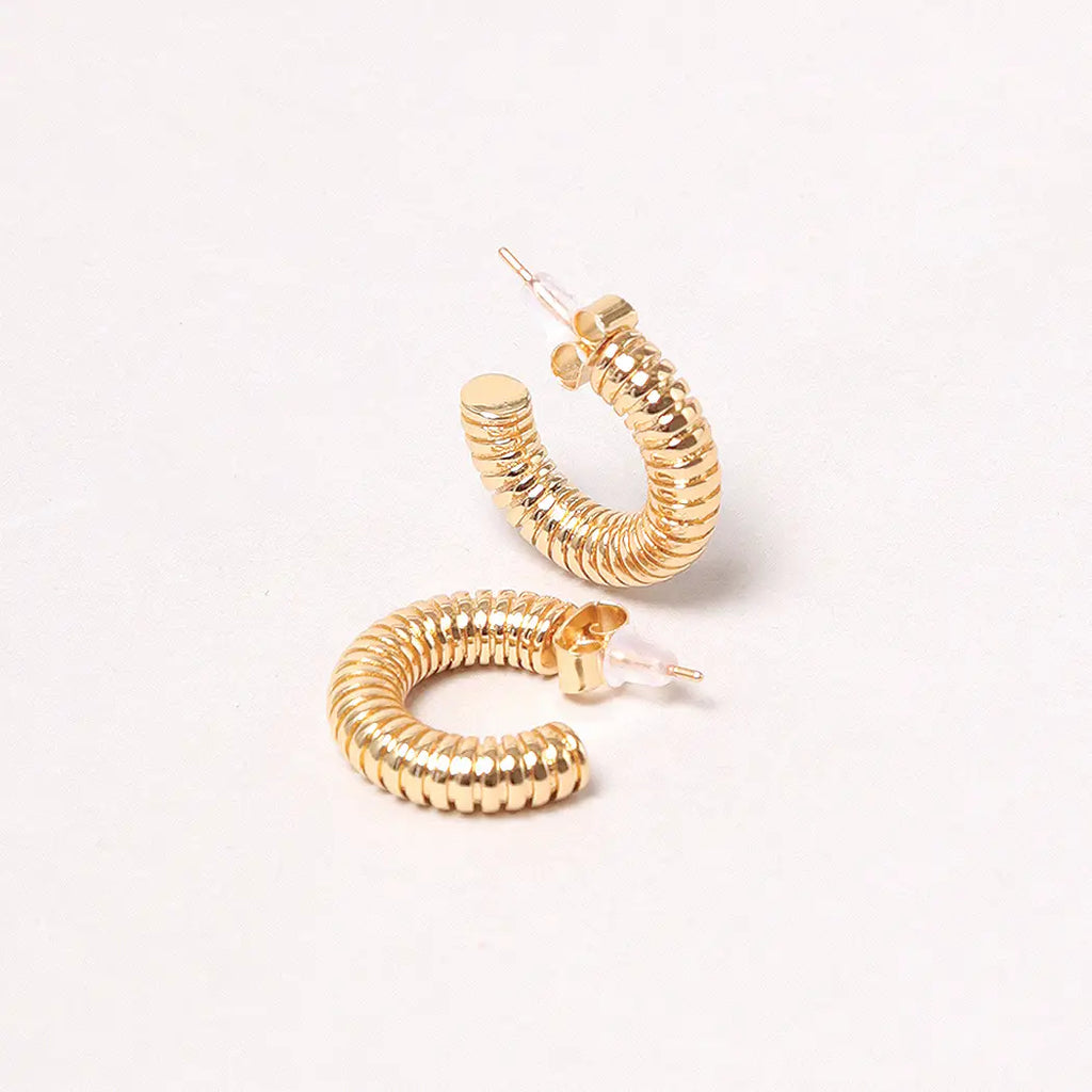 14K Gold Dipped Textured Hoop Post Earring in Gold or White Gold