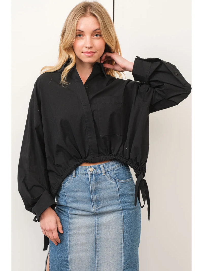 Kate Drawstring Side-Tie Collar Top by Aaron & Amber