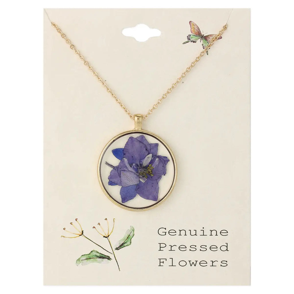 Delphinium Dried Flower Round Necklace