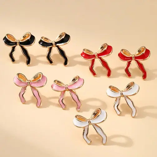 Enamel and Gold Bow Earrings