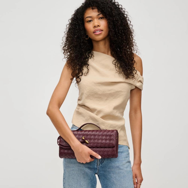 Ada Top Handle Woven East West Clutch Crossbody in Wine by Urban Expressions