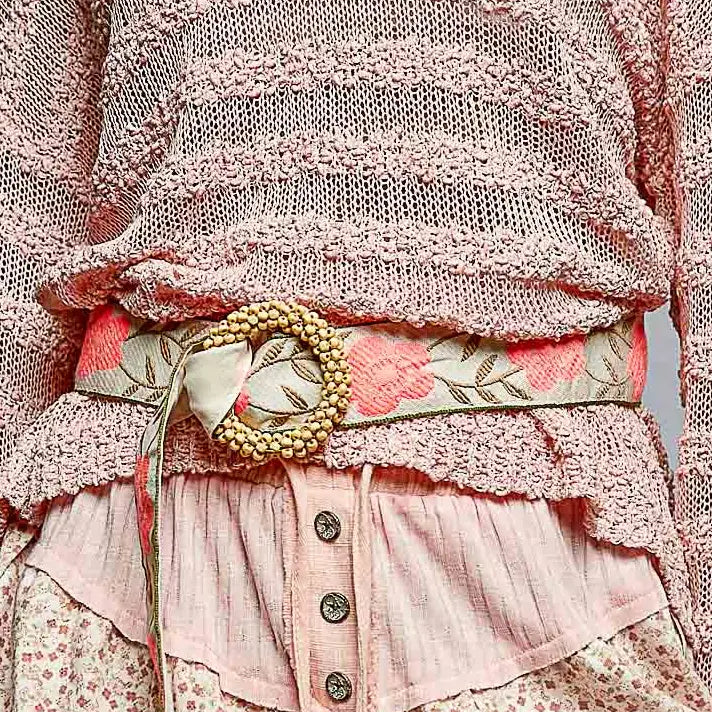 Pink Floral Belt With Round Beaded Buckle by POL – Polka  display picture 1