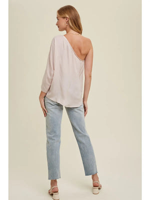 Brooke Satin One Shoulder Top in Champagne