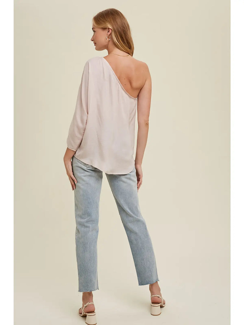 Brooke Satin One Shoulder Top in Champagne