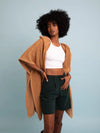 Hooded Waffle Ruana in Camel