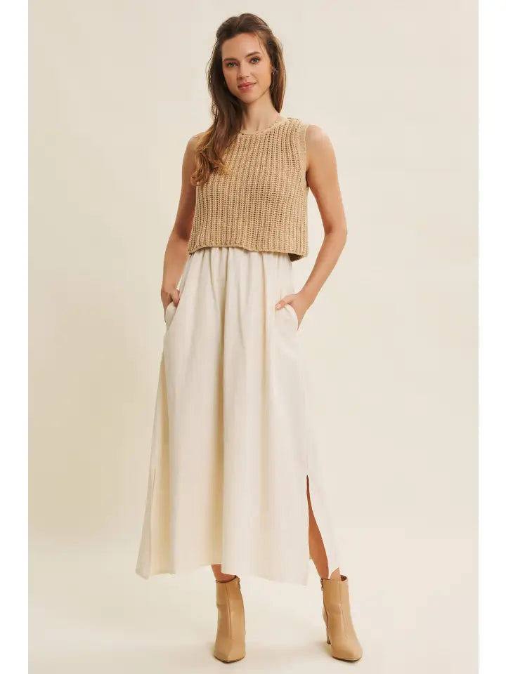 Janine Chunky Sweater Twofer Midi Dress With Back Bow