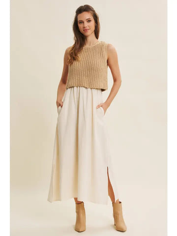 Sophie Shirred Bodice A-Line Solid Midi Dress
