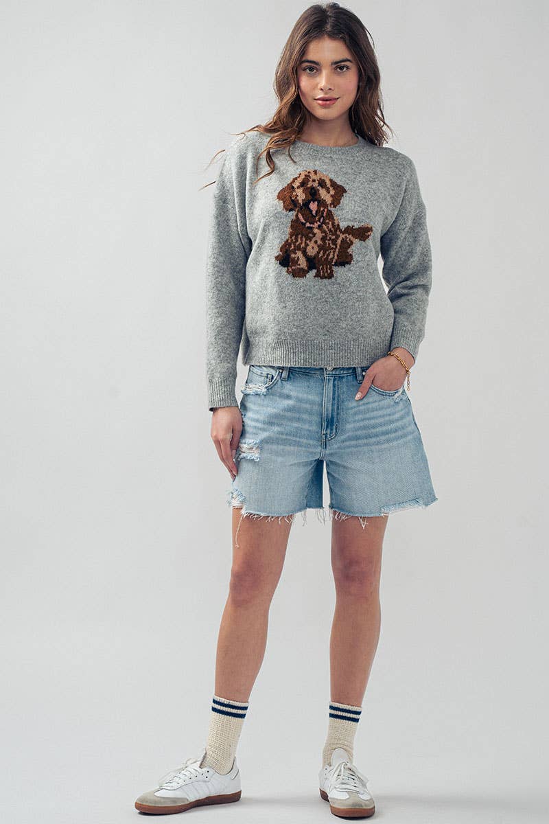 Playful Puppy Graphic Knit Sweater