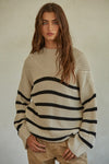 Marta Striped Chunky Sweater Pullover in Burgundy Combo