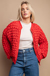 Danielle T Puff Grid Textured Zip Front Jacket