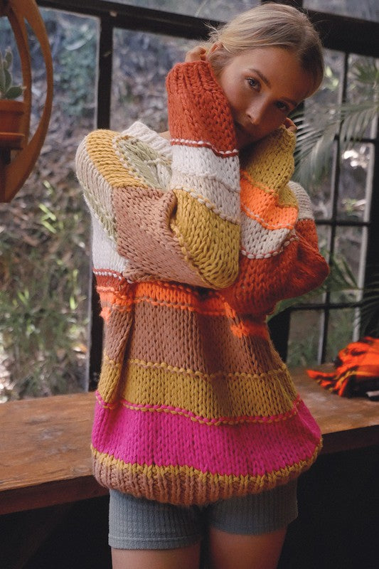 Brianna Hand Crocheted Sweater in Brick Multi