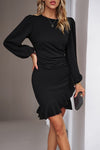 Lynn Long Sleeve Wrap Style Dress in Black