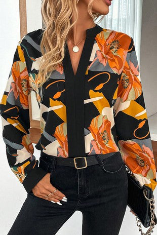 Taryn Brush Stroke Button Up Satin Top in Sizes Small-3X