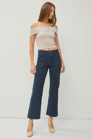 Gia Tummy Control High Rise Crop Wide Jeans by Risen