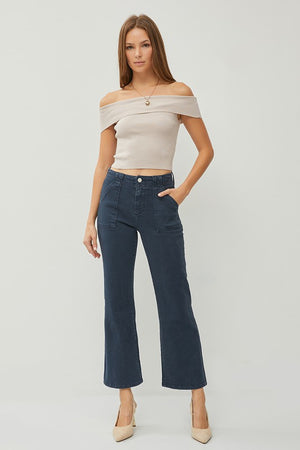 Gia Tummy Control High Rise Crop Wide Jeans by Risen