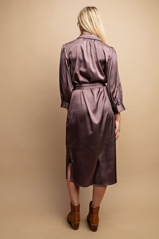 satin dress buttons Sunset 100% Silk Satin Gown with covered buttons 14 / Orange