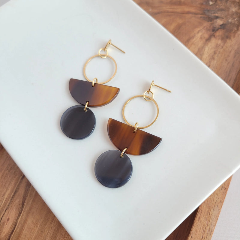 Wren Walnut & Black Earrings