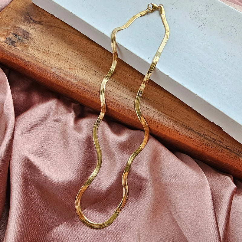 Luxe Gold Delicate Herringbone Chain  16"