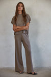 Mindy Washed Woven Suspender Style Jumpsuit in Clay Brown