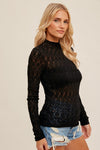 Lillian Mock Neck Pointelle Spring Sweater in Black by Hem & Thread