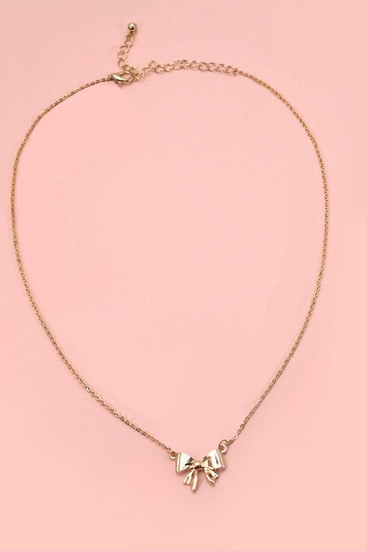 Mini Bow Ribbon Necklace in Gold