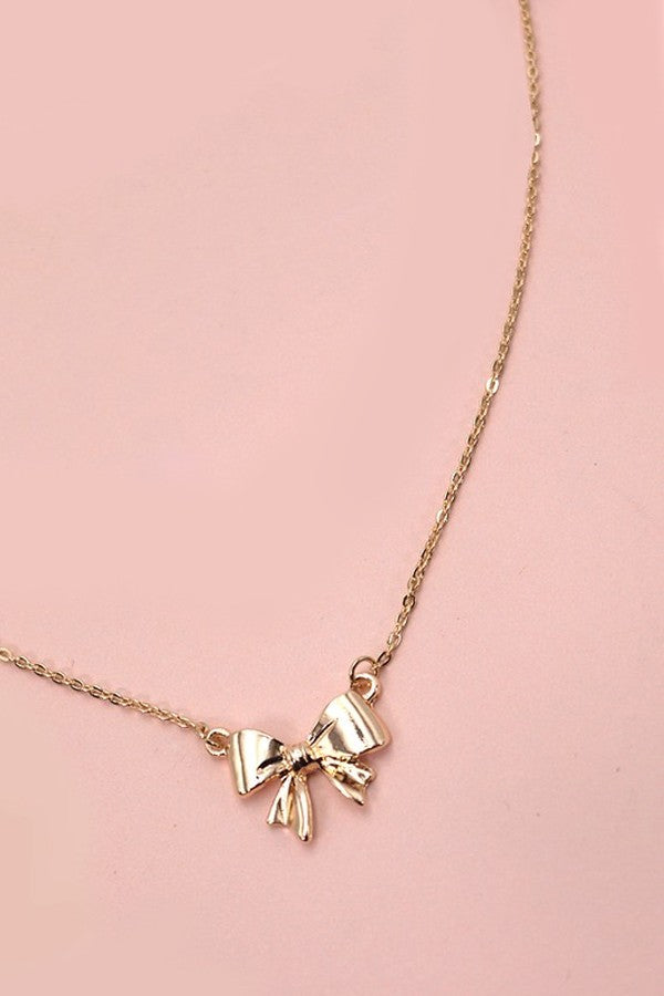 Mini Bow Ribbon Necklace in Gold