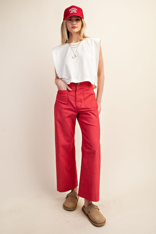 Paula Cropped Ankle Pant in Raspberry