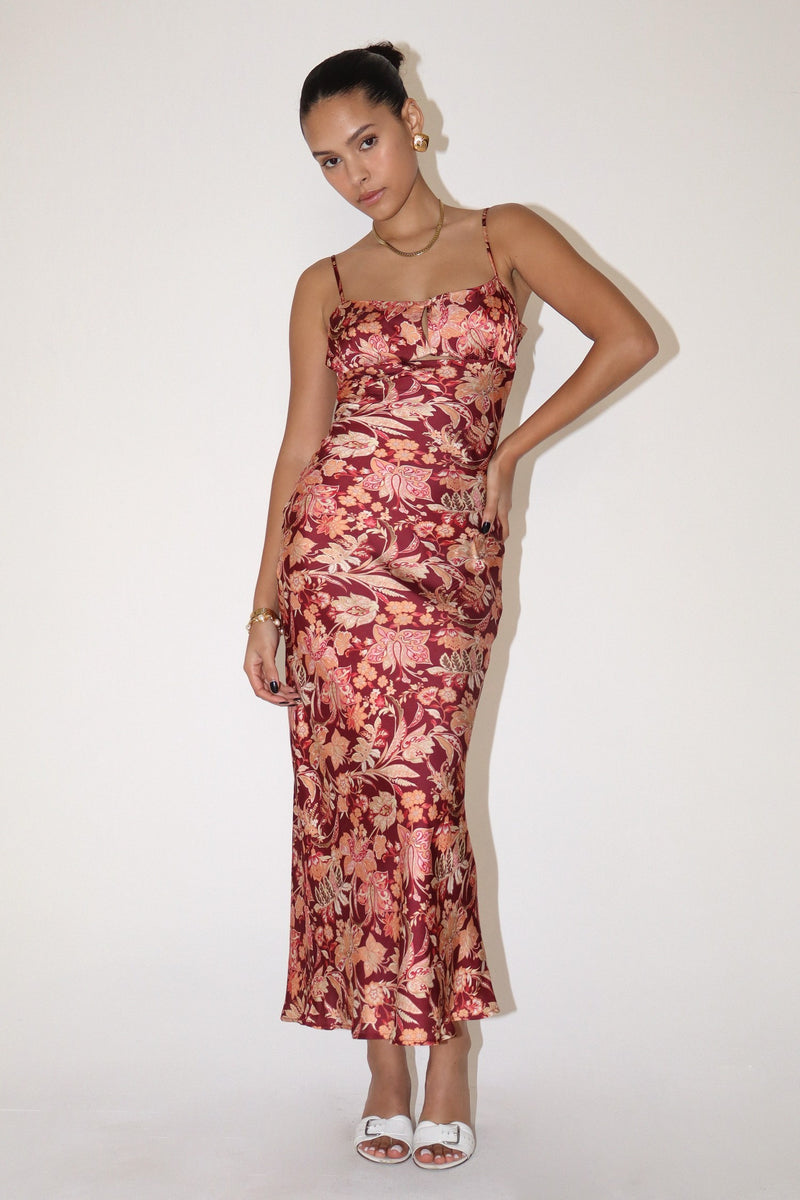 Paisley Printed Satin Maxi Dress by Bailey Rose