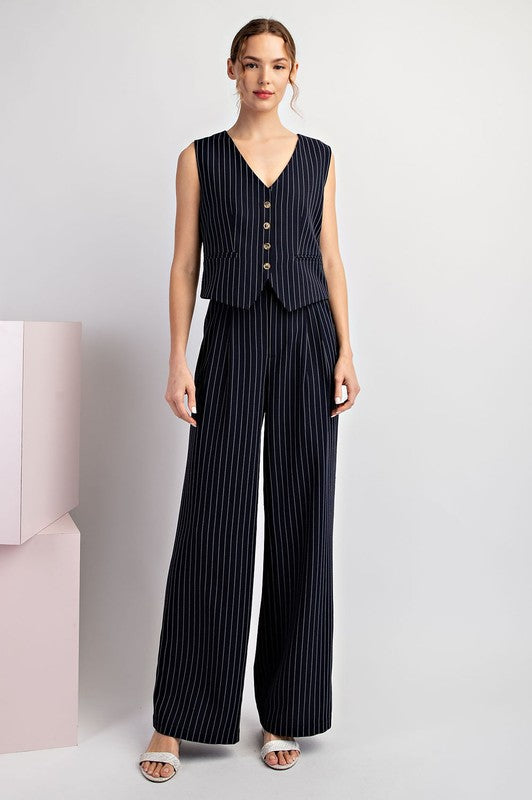 Whitney Pinstriped Straight Leg Pant in Navy