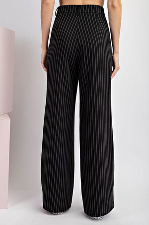 Whitney Pinstriped Straight Leg Pant in Black