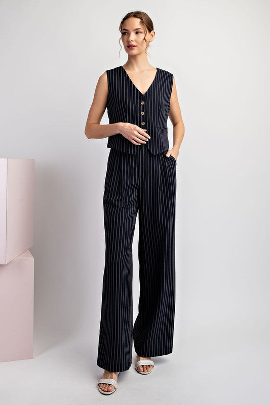 Whitney Pinstriped Straight Leg Pant in Navy