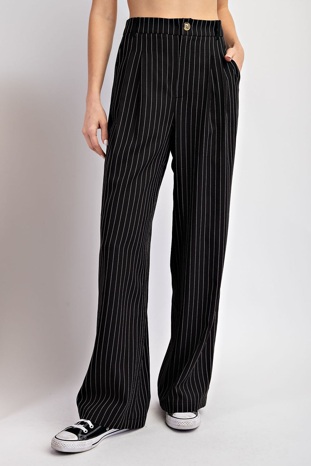 Whitney Pinstriped Straight Leg Pant in Black
