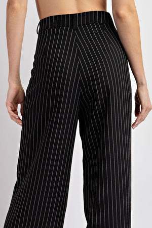 Whitney Pinstriped Straight Leg Pant in Black