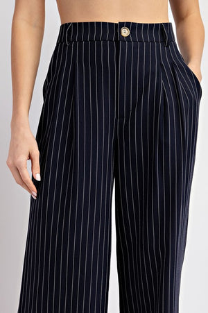 Whitney Pinstriped Straight Leg Pant in Navy