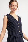 Whitney Pinstriped Sleeveless Vest Top in Navy