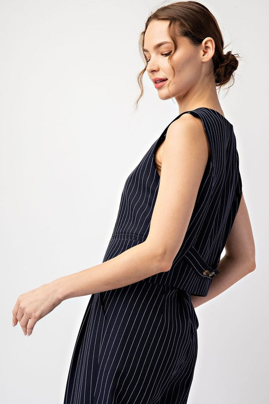 Whitney Pinstriped Sleeveless Vest Top in Black