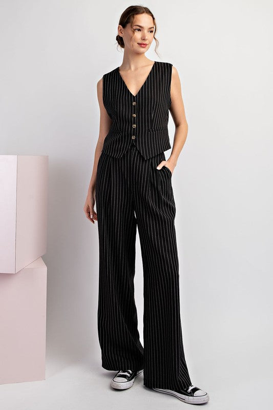 Whitney Pinstriped Straight Leg Pant in Black