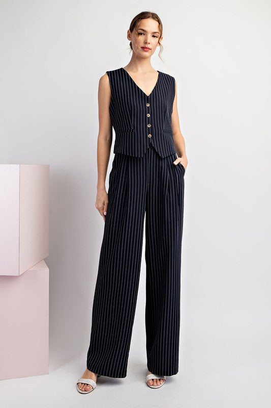 Whitney Pinstriped Sleeveless Vest Top in Navy