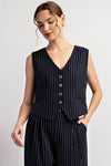 Whitney Pinstriped Sleeveless Vest Top in Navy