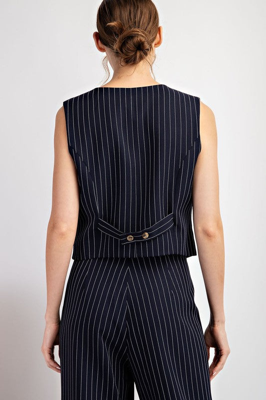 Whitney Pinstriped Sleeveless Vest Top in Black