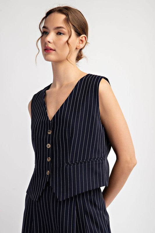 Whitney Pinstriped Sleeveless Vest Top in Navy