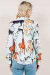 Horse Print Long Sleeve Button Down Shirt