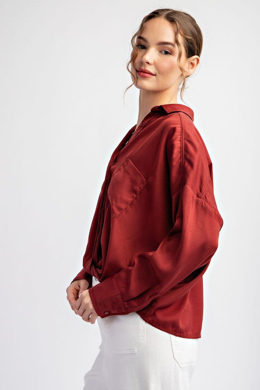 Brianna Long Sleeve Blouse With Front Gathering