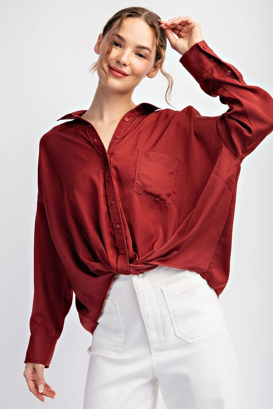 Brianna Long Sleeve Blouse With Front Gathering