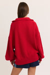 Lana Red Zip Up Oversized Sweater Cardigan