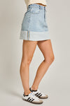 High Waisted Cuffed Denim Mini Skirt by Le Lis