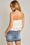 Michelle Spaghetti Strap Plisse Tiered Crop Top in White by Le Lis