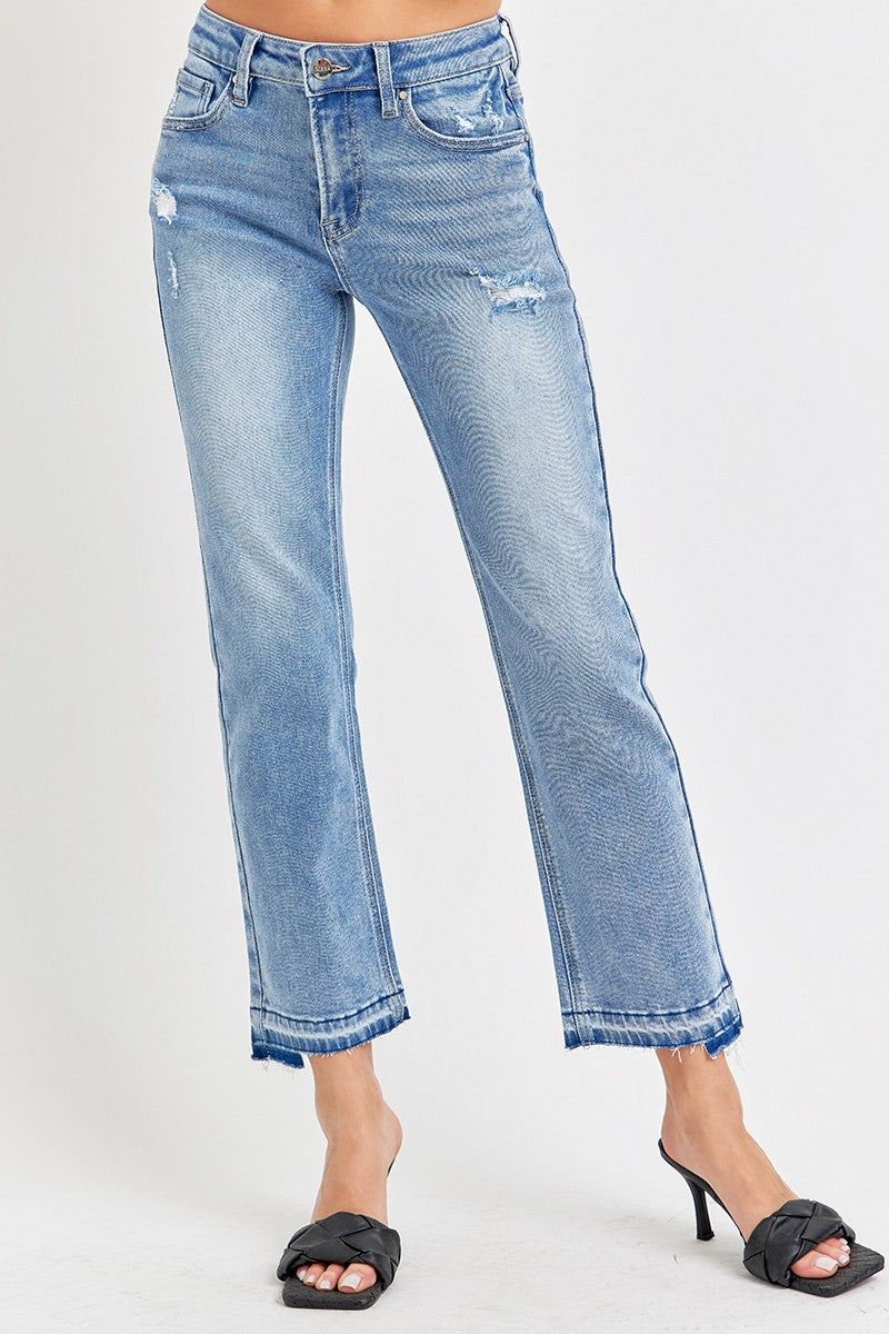 Rory Mid Rise Straight Leg Released Hem Jeans by Risen