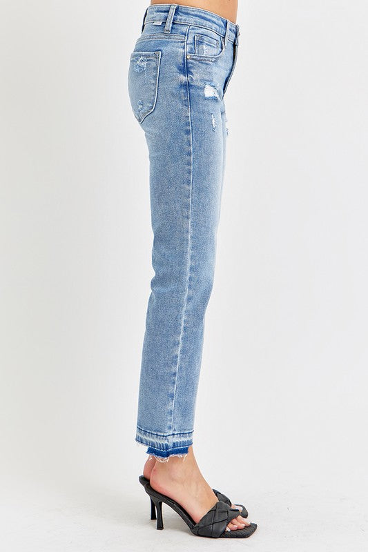 Rory Mid Rise Straight Leg Released Hem Jeans by Risen